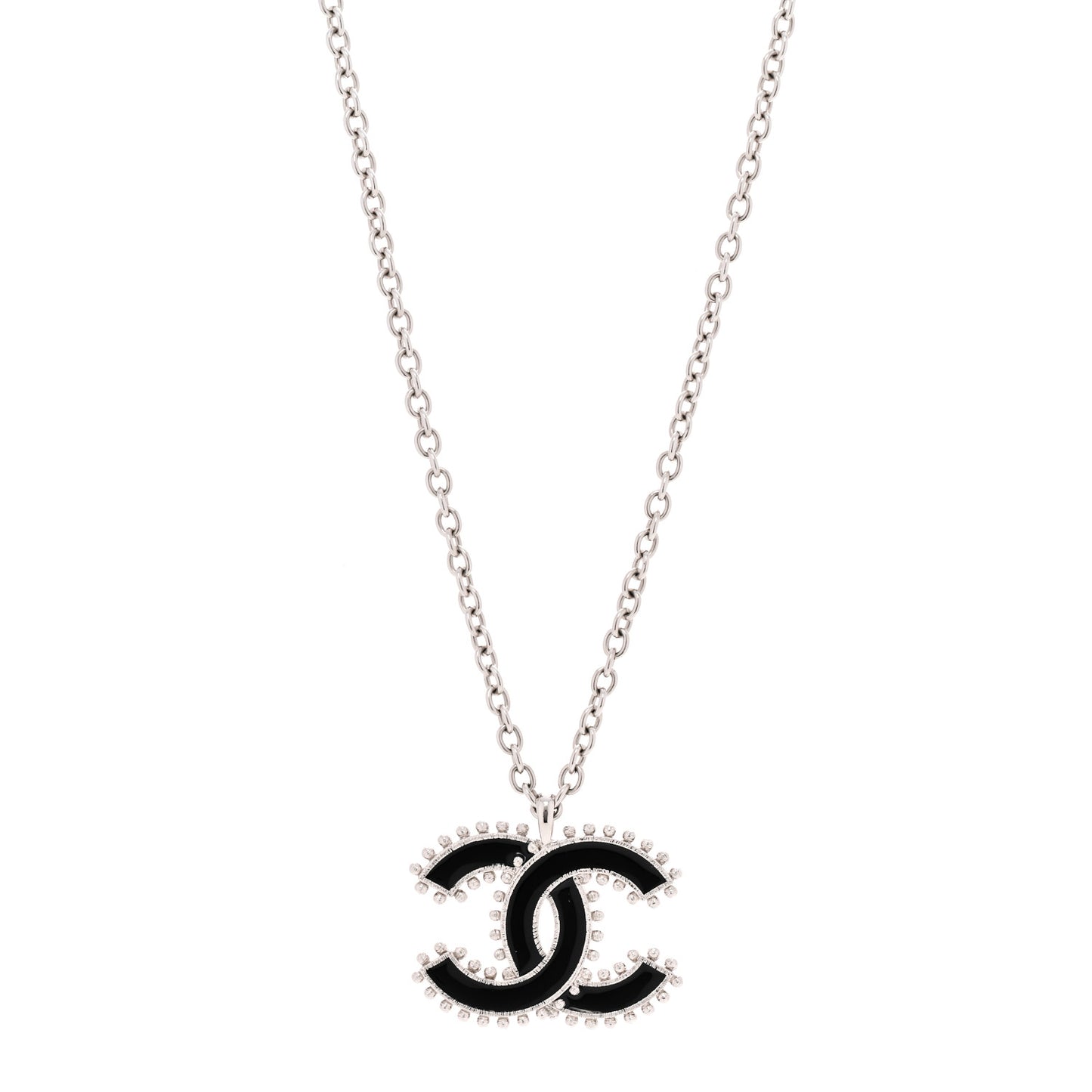 Metal Resin CC Pendant Necklace Black Silver