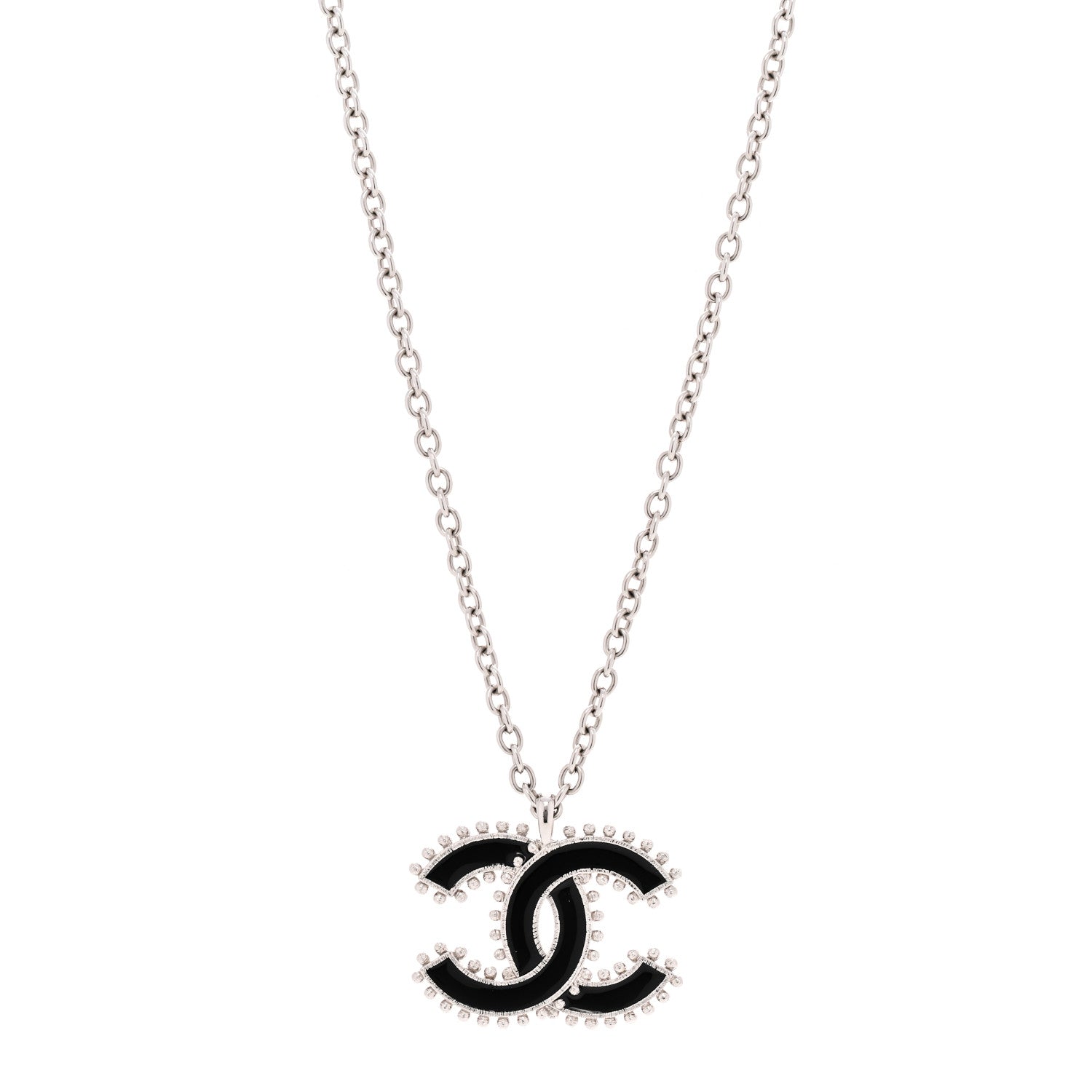 Chanel Metal Resin CC Pendant Necklace Black Silver 1 of 5