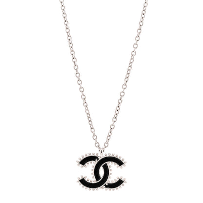 Chanel Metal Resin CC Pendant Necklace Black Silver 1 of 5
