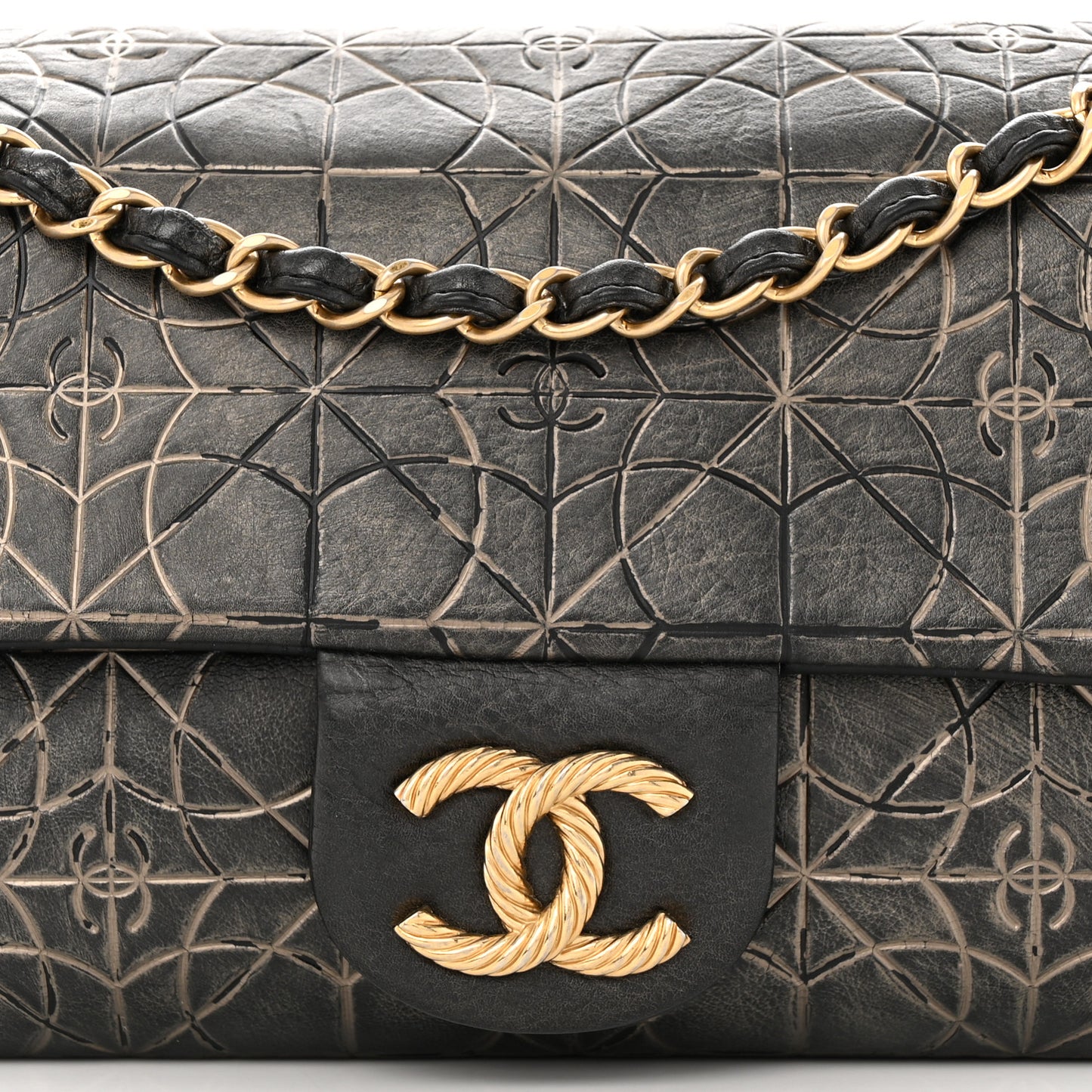 Metallized Effect Embossed Calfskin Quilted Paris Moscou Moujik Flap Black