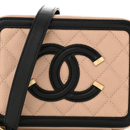 Chanel Caviar Quilted CC Filigree Vanity Clutch With Chain Beige Black 8 of 10