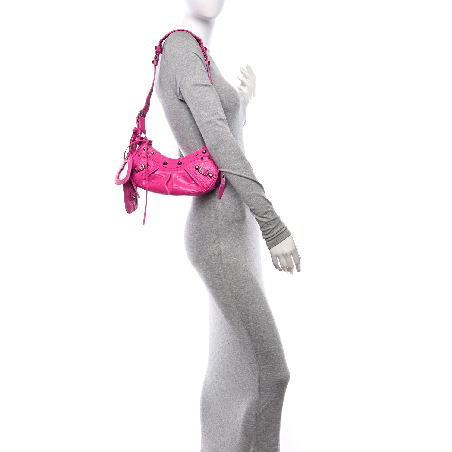 Balenciaga Extra Supple Calfskin Crocodile Embossed XS Le Cagole Shoulder Bag Violet Fuxia 3 of 13