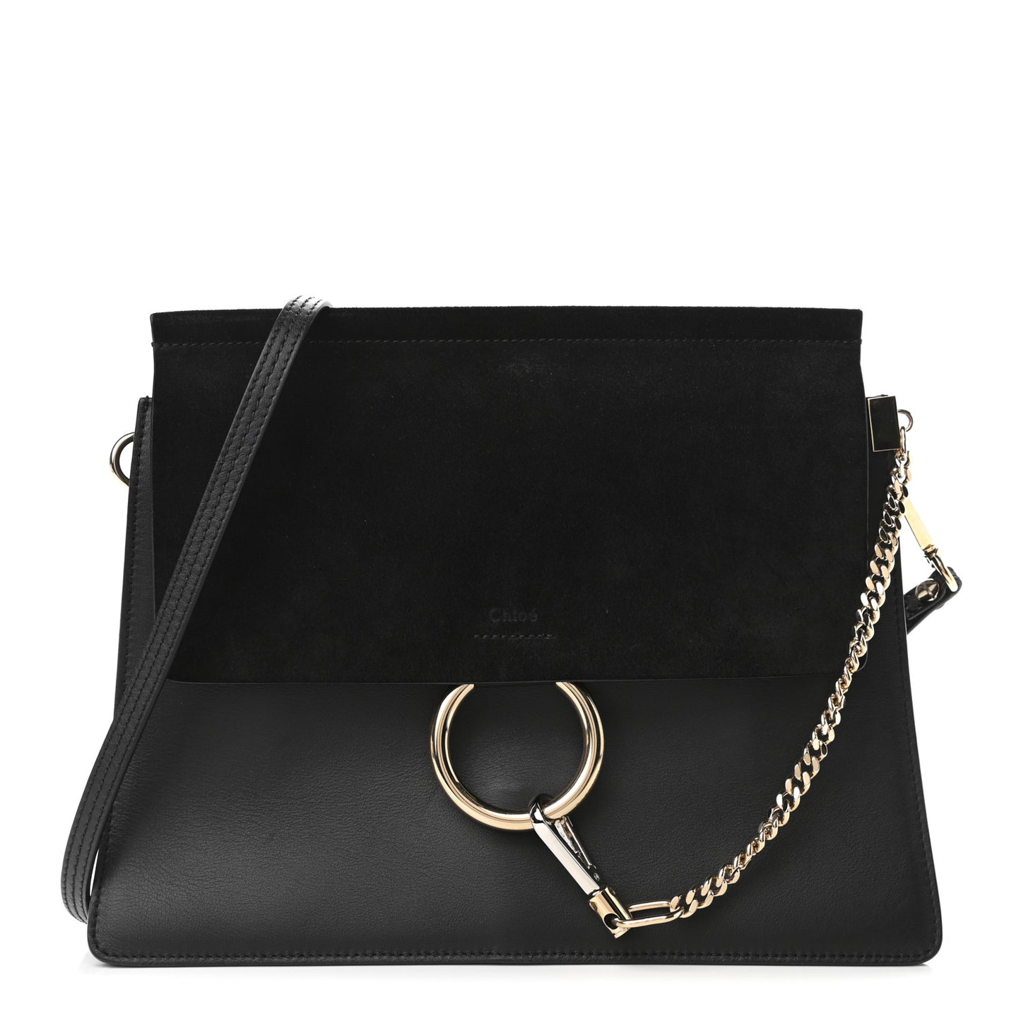 Suede Calfskin Medium Faye Shoulder Bag Black
