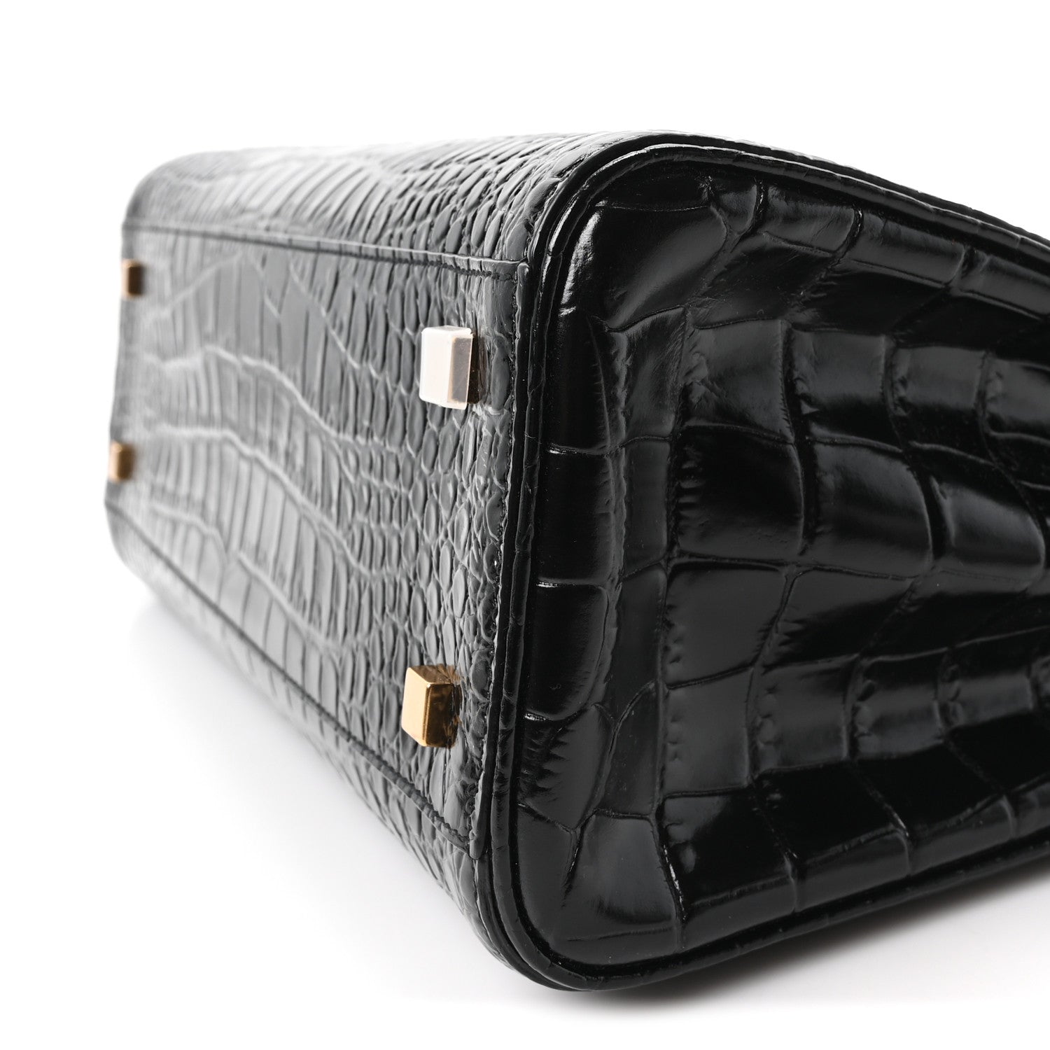 Saint Laurent Shiny Calfskin Crocodile Embossed Le Fermoir Top Handle Bag Black 10 of 10