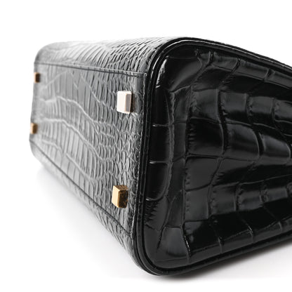 Saint Laurent Shiny Calfskin Crocodile Embossed Le Fermoir Top Handle Bag Black 10 of 10