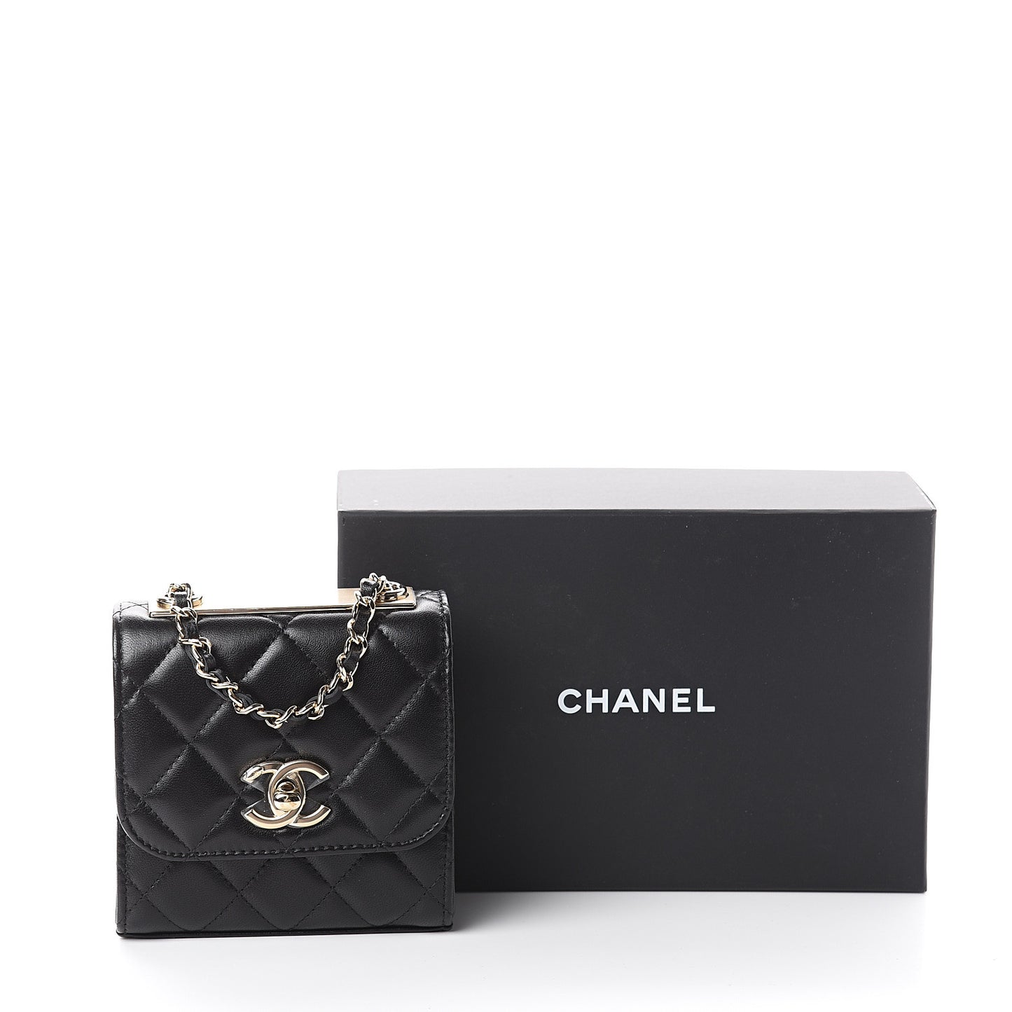 Lambskin Quilted Mini Trendy CC Chain Wallet Black