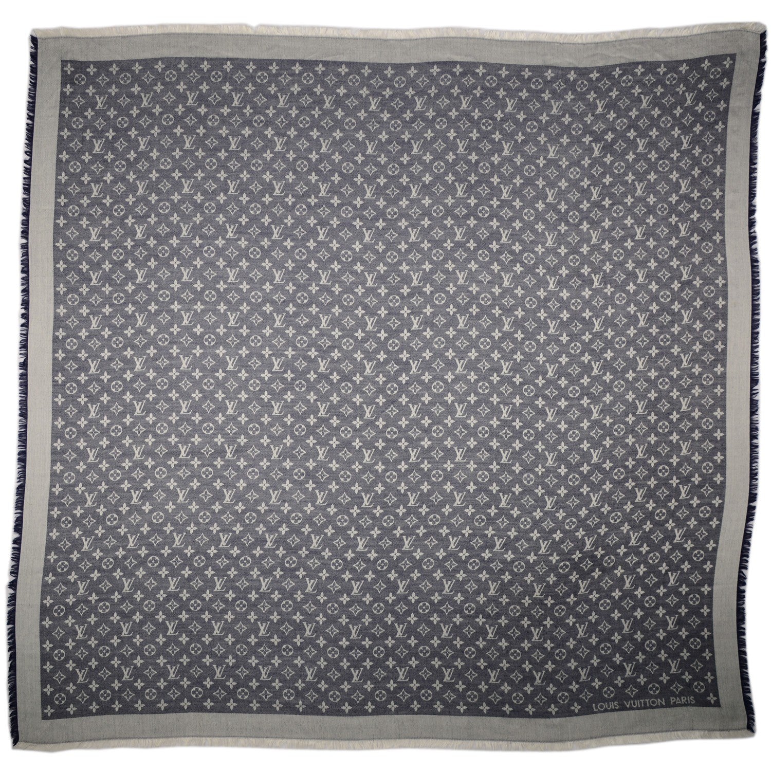 Louis Vuitton Wool Silk Monogram Denim Shawl Blue 3 of 5
