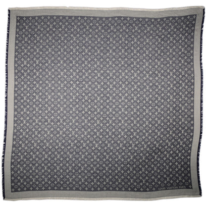 Louis Vuitton Wool Silk Monogram Denim Shawl Blue 3 of 5