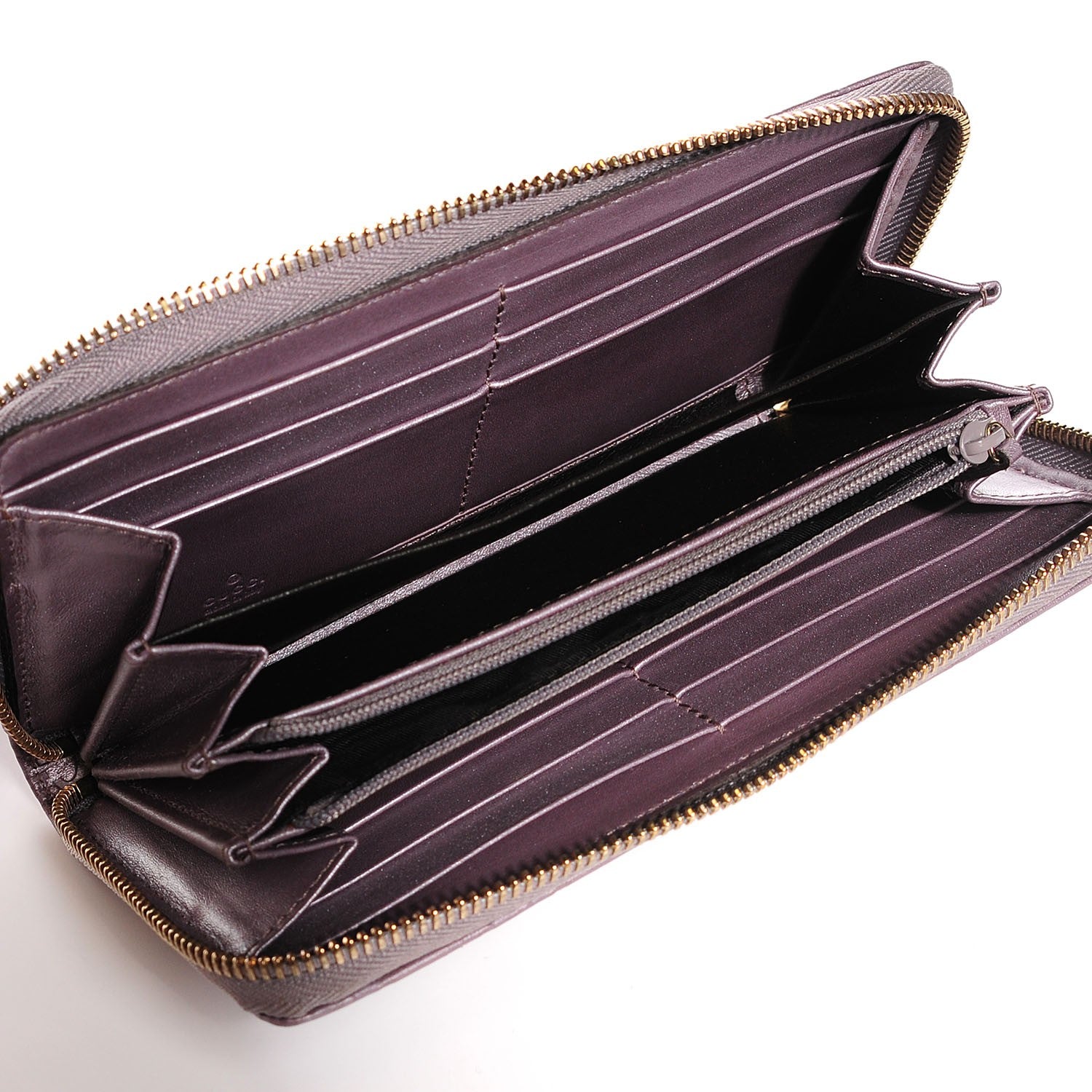 Gucci Metallic Soft Guccissima Margaux Calfskin Lovely Zip Around Wallet Senanque 5 of 8