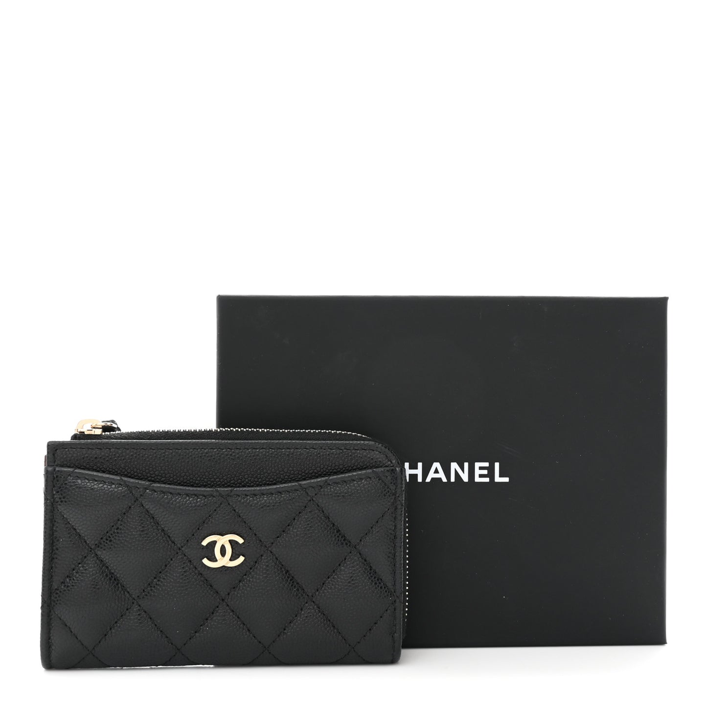 Caviar Quilted CC Zip Around Card Holder Black