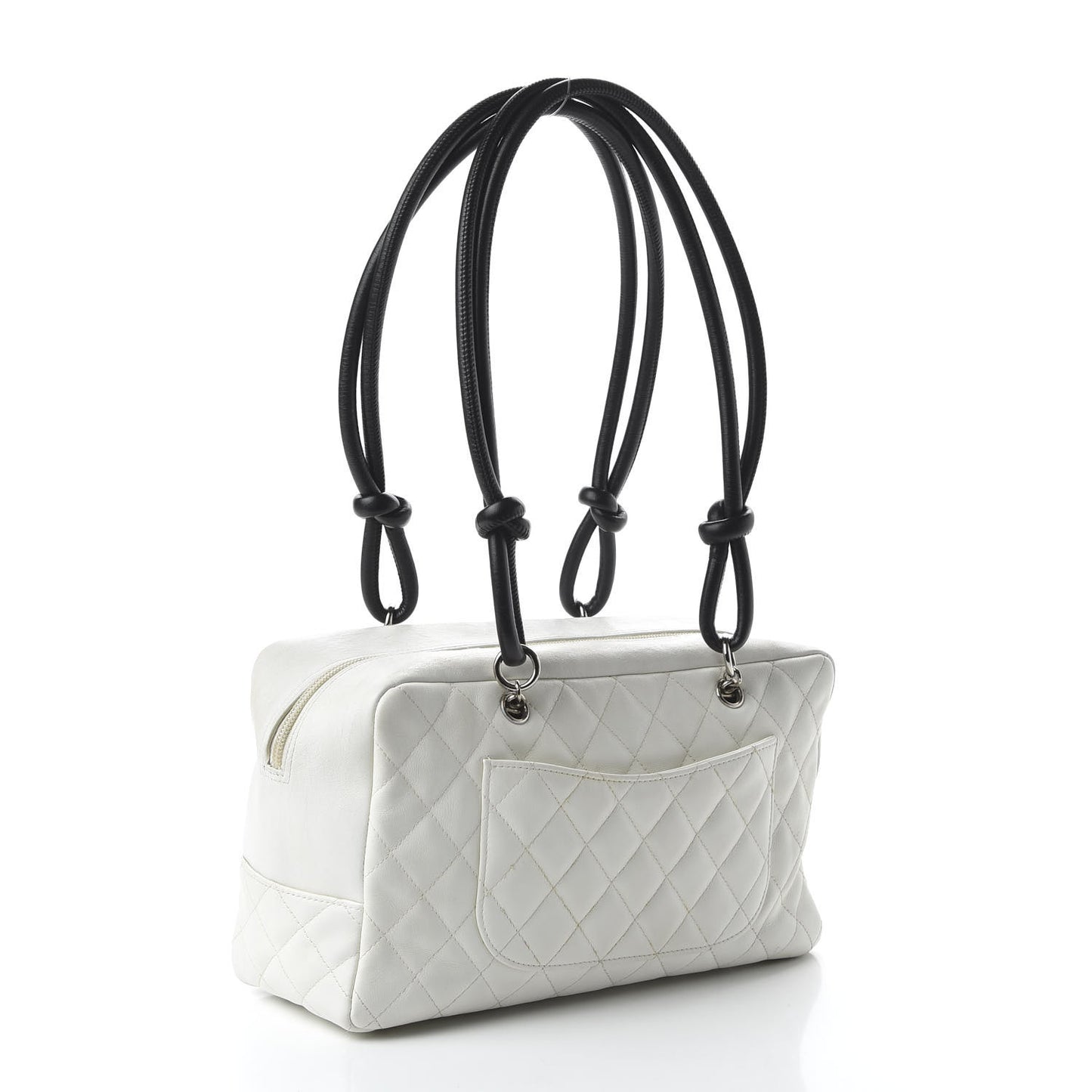 Calfskin Quilted Large Cambon Bowler White Black