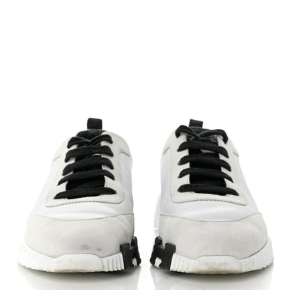 Hermes Calfskin Suede Goatskin Bouncing Sneakers 40 White Black 2 of 9
