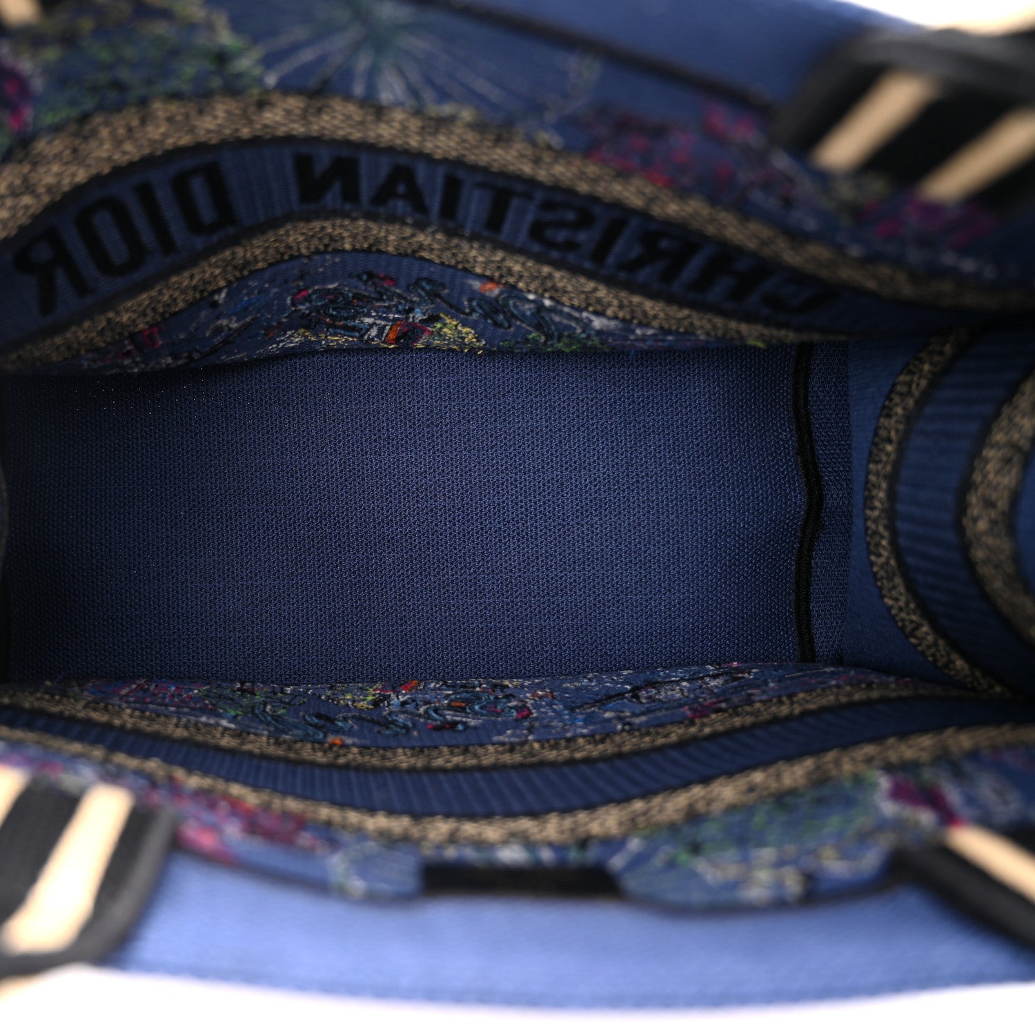 Christian Dior Raffia Souvenir Embroidered Medium Book Tote Blue Natural Multicolor 5 of 10