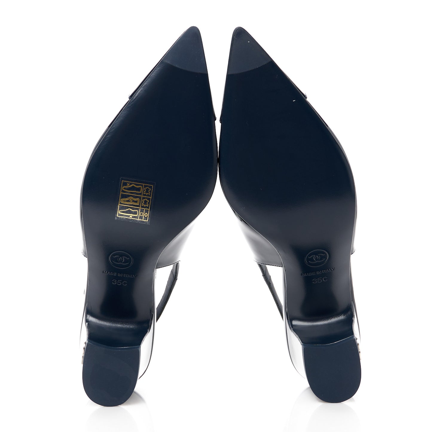 Patent Calfskin Cap Toe CC Slingback Pumps 35 Navy Blue