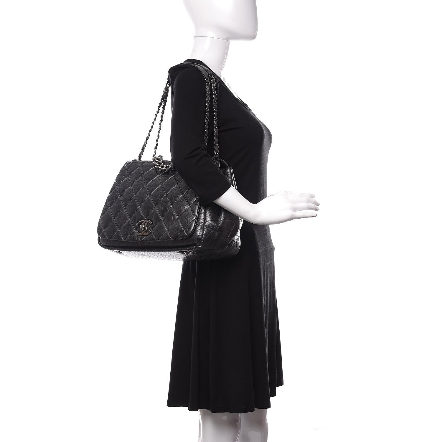 Chanel Metallic Aged Calfskin Quilted Large Pondichery Flap Dark Grey 2 of 10