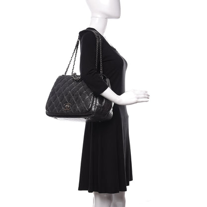 Chanel Metallic Aged Calfskin Quilted Large Pondichery Flap Dark Grey 2 of 10