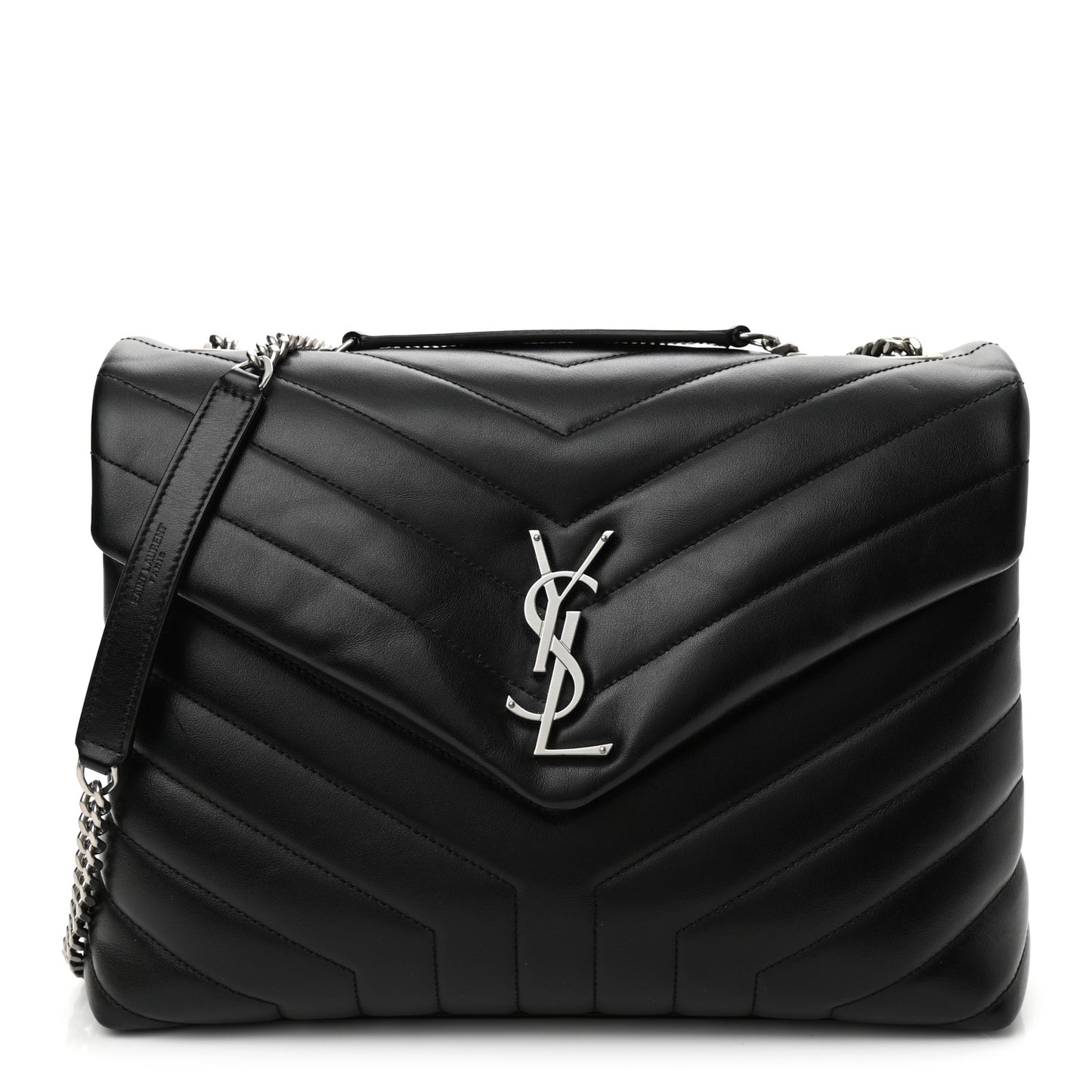 Calfskin Y Quilted Monogram Medium Loulou Chain Satchel Black