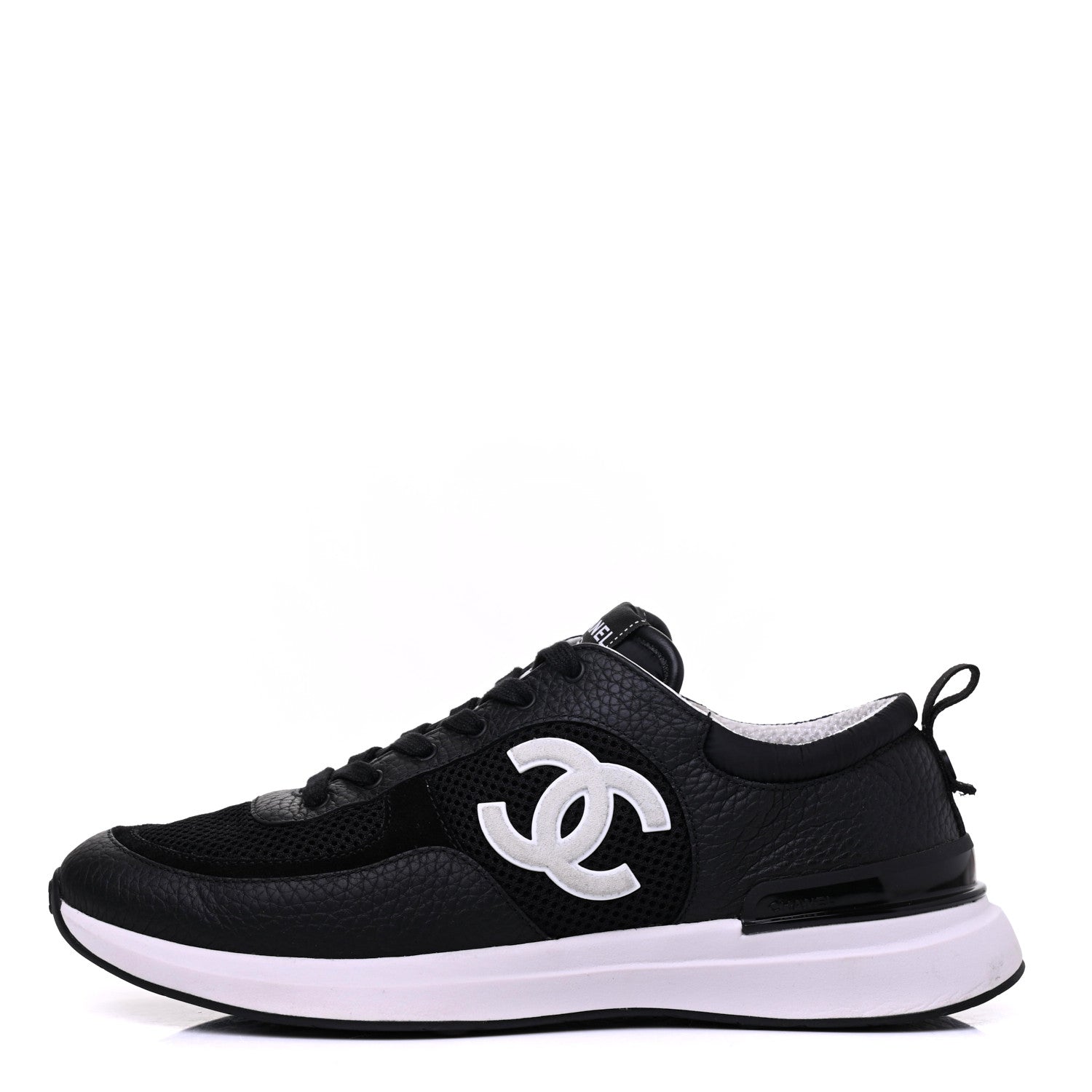 Chanel Calfskin Mesh Lycra Suede Womens Logo Sneakers 41.5 Black 1 of 16