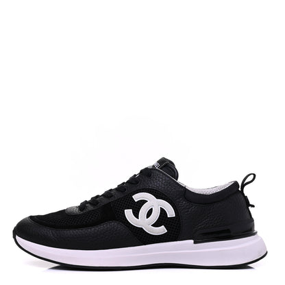 Chanel Calfskin Mesh Lycra Suede Womens Logo Sneakers 41.5 Black 1 of 16