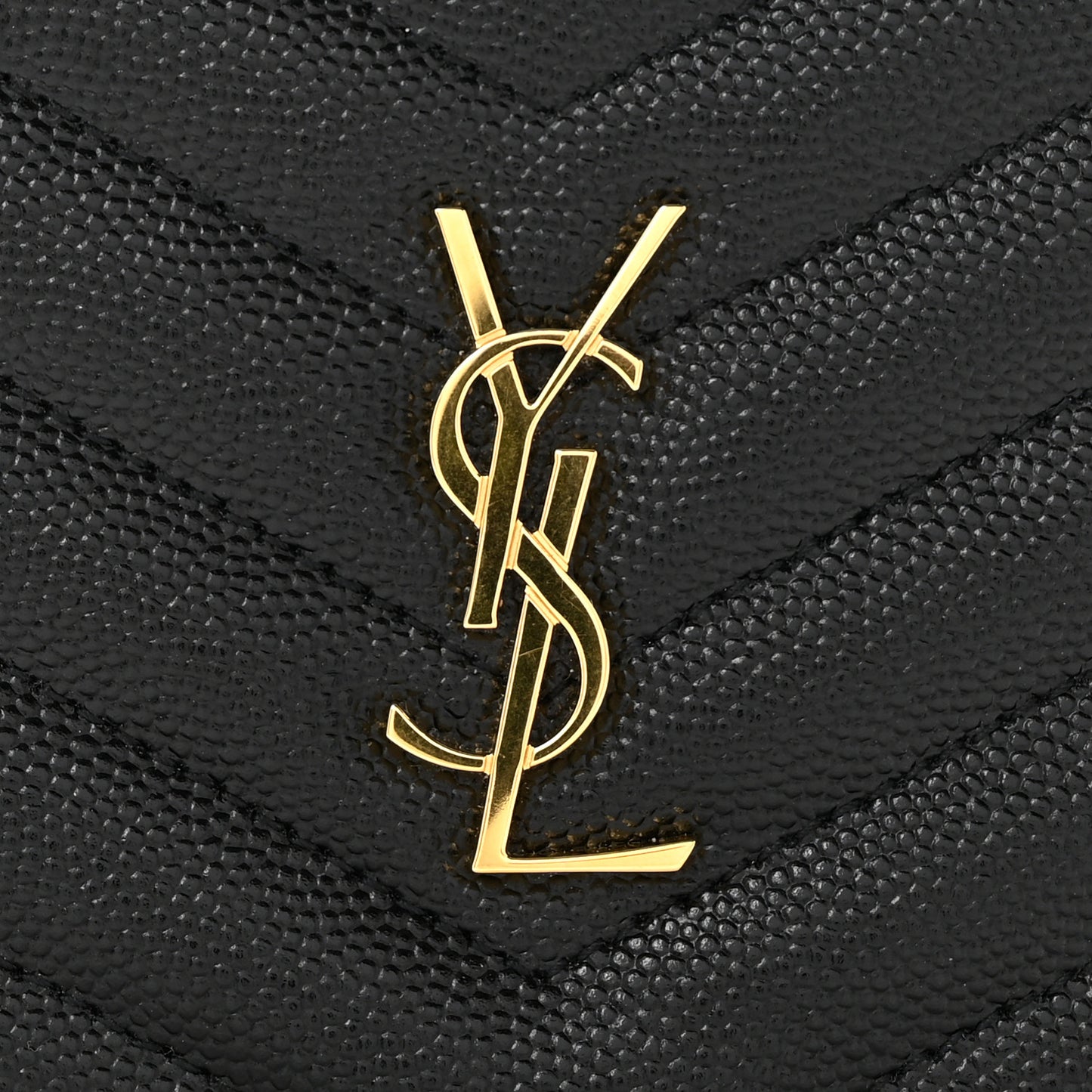 Grain De Poudre Matelasse Chevron Monogram Zipped Two-Part Wallet Black