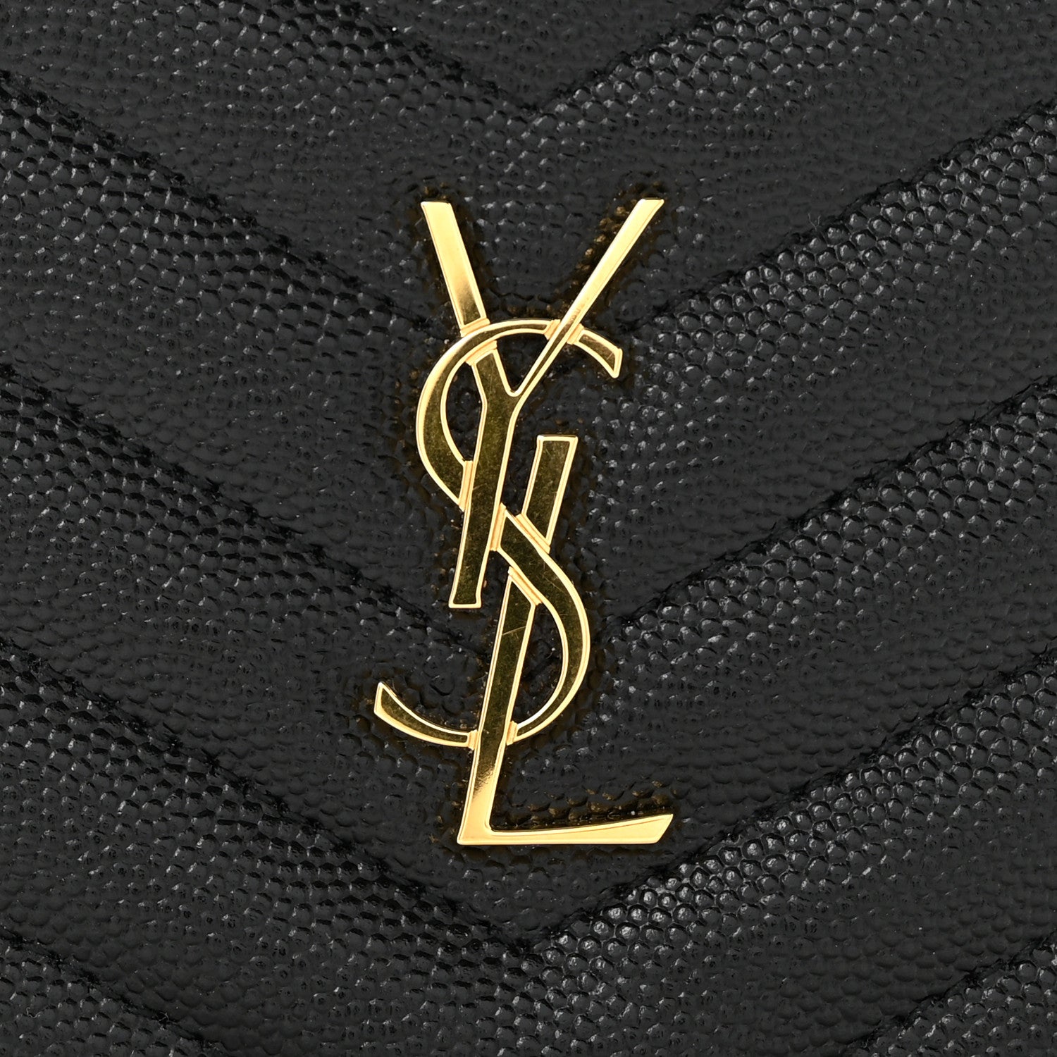 Saint Laurent Grain De Poudre Matelasse Chevron Monogram Zipped Two-Part Wallet Black 9 of 11