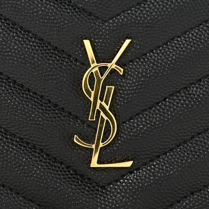 Saint Laurent Grain De Poudre Matelasse Chevron Monogram Zipped Two-Part Wallet Black 9 of 11