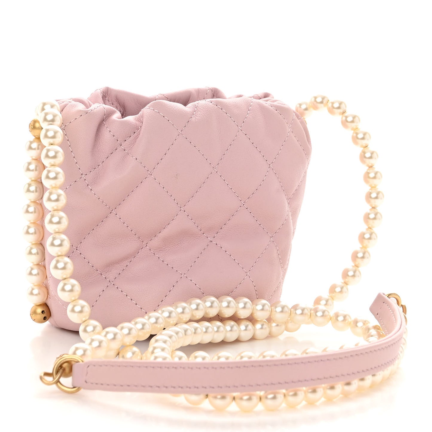 Calfskin Quilted Pearl Mini About Pearls Drawstring Bucket Light Pink