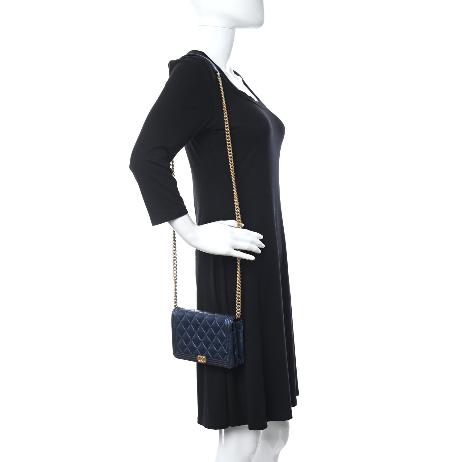 Chanel Metallic Lambskin Quilted Boy Wallet On Chain WOC Blue 2 of 15