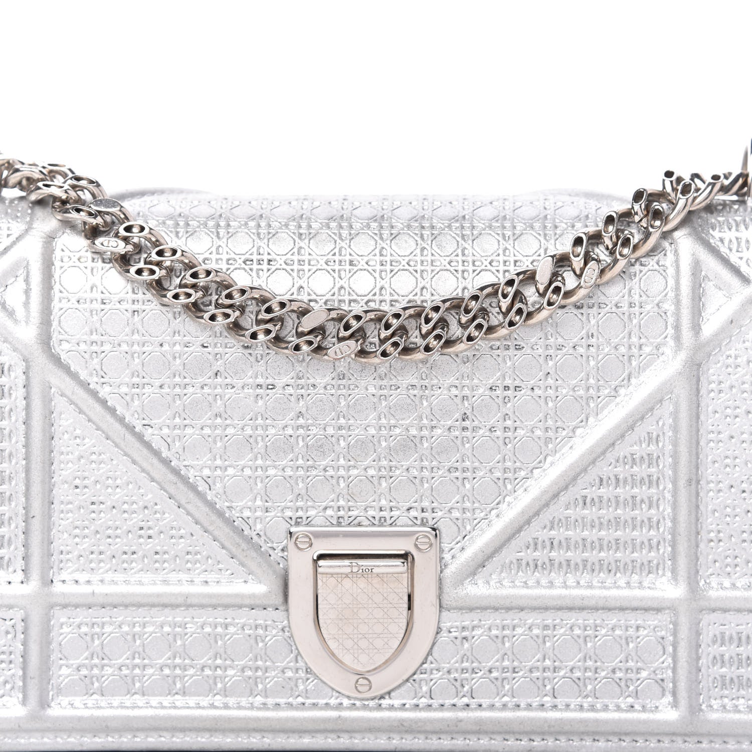 Christian Dior Metallic Calfskin Micro-Cannage Mini Diorama Flap Bag Silver 9 of 9