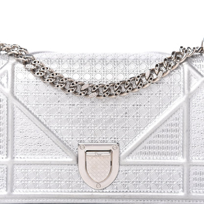 Christian Dior Metallic Calfskin Micro-Cannage Mini Diorama Flap Bag Silver 9 of 9