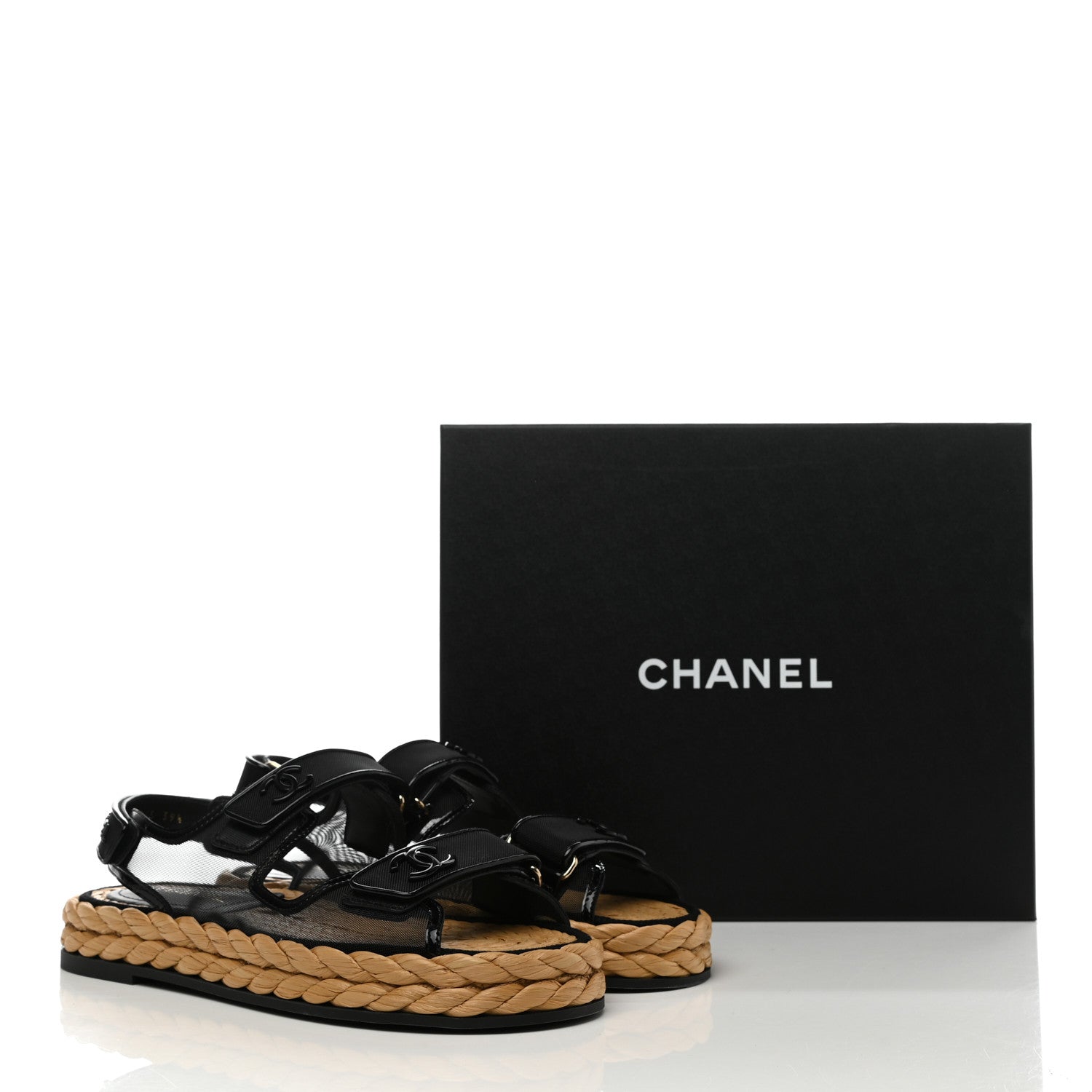 Chanel Mesh Patent Velcro Dad Sandals 39.5 Black 9 of 9