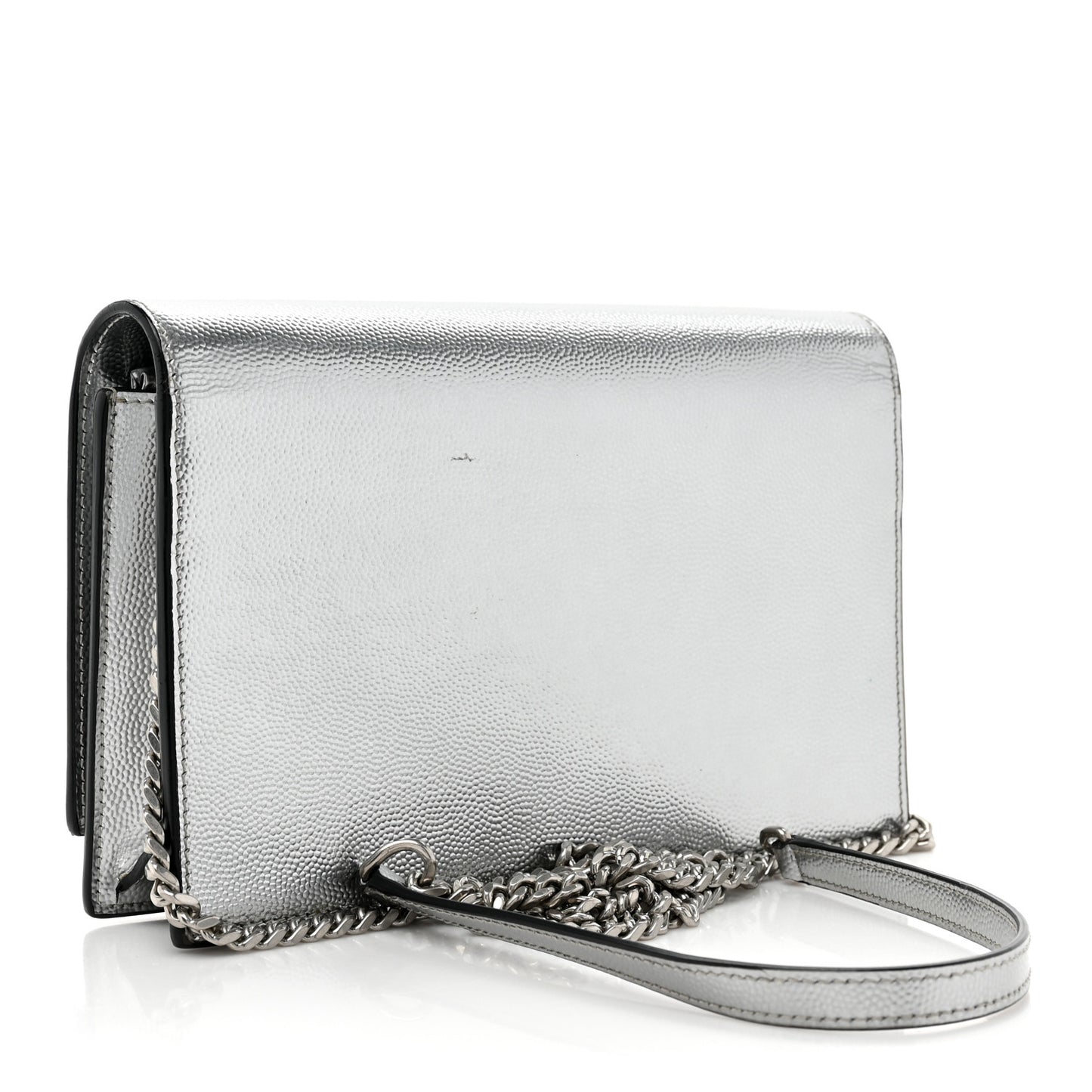 Metallic Grain De Poudre Clasic Monogram Kate Tassel Chain Wallet Argento