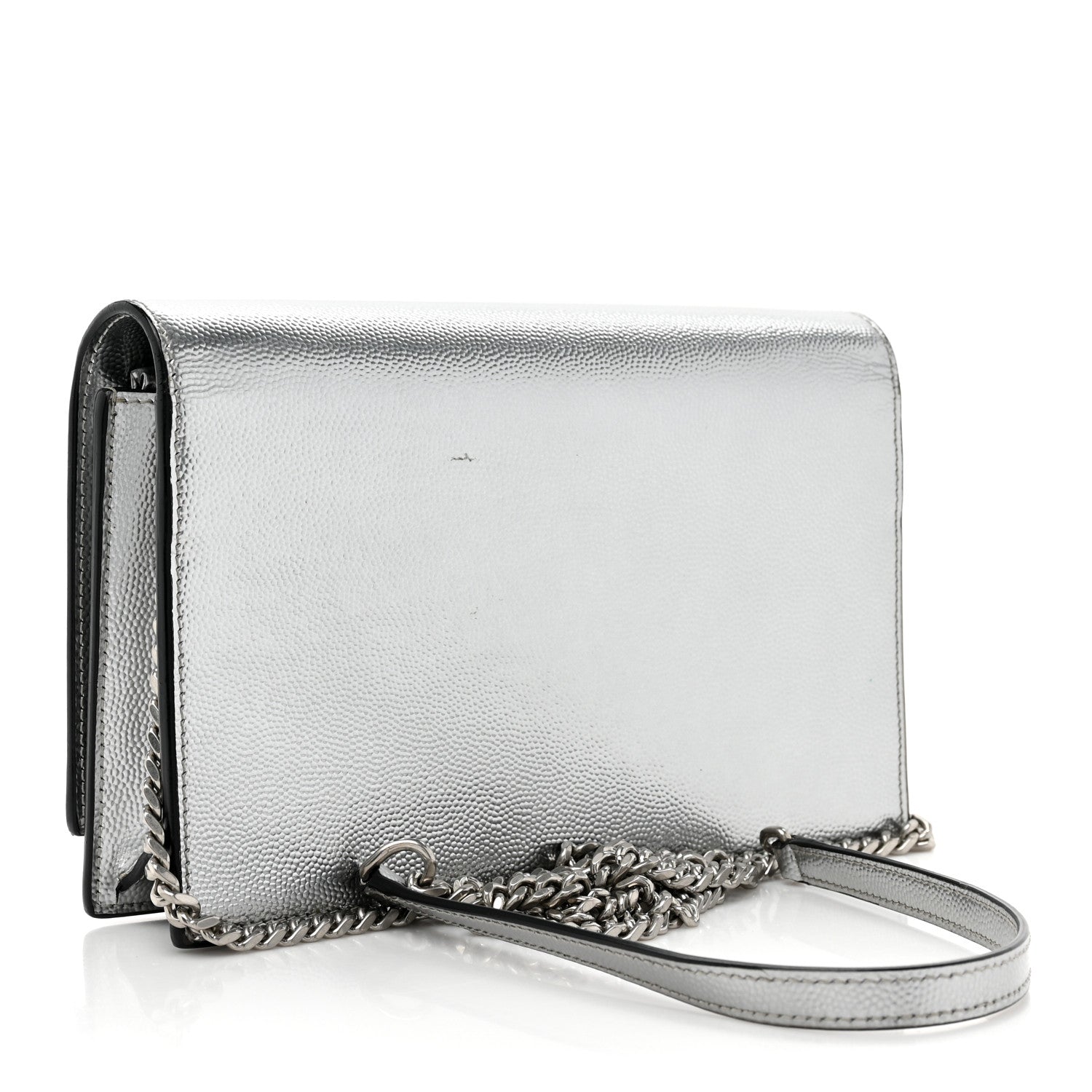 Saint Laurent Metallic Grain De Poudre Clasic Monogram Kate Tassel Chain Wallet Argento 3 of 16