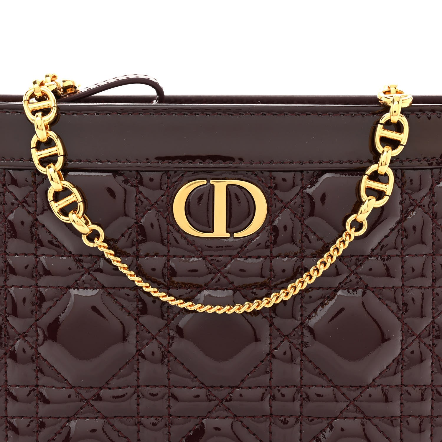 Christian Dior Patent Cannage Caro Zipped Pouch With Chain Amaranth 8 of 10