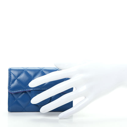Chanel Lambskin Quilted Flap Card Holder Wallet Blue Pink 2 of 9
