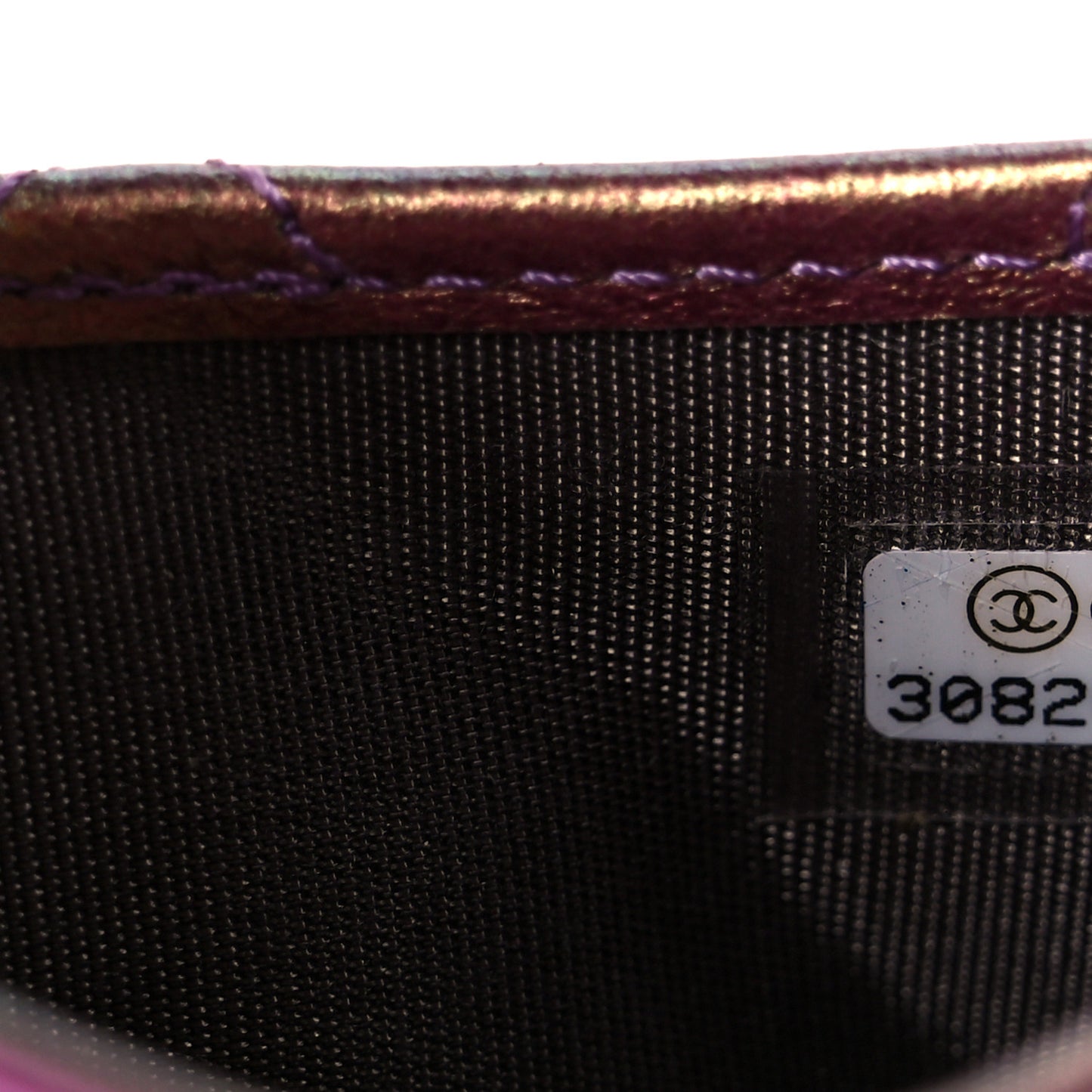 Iridescent Lambskin Quilted Card Holder Purple