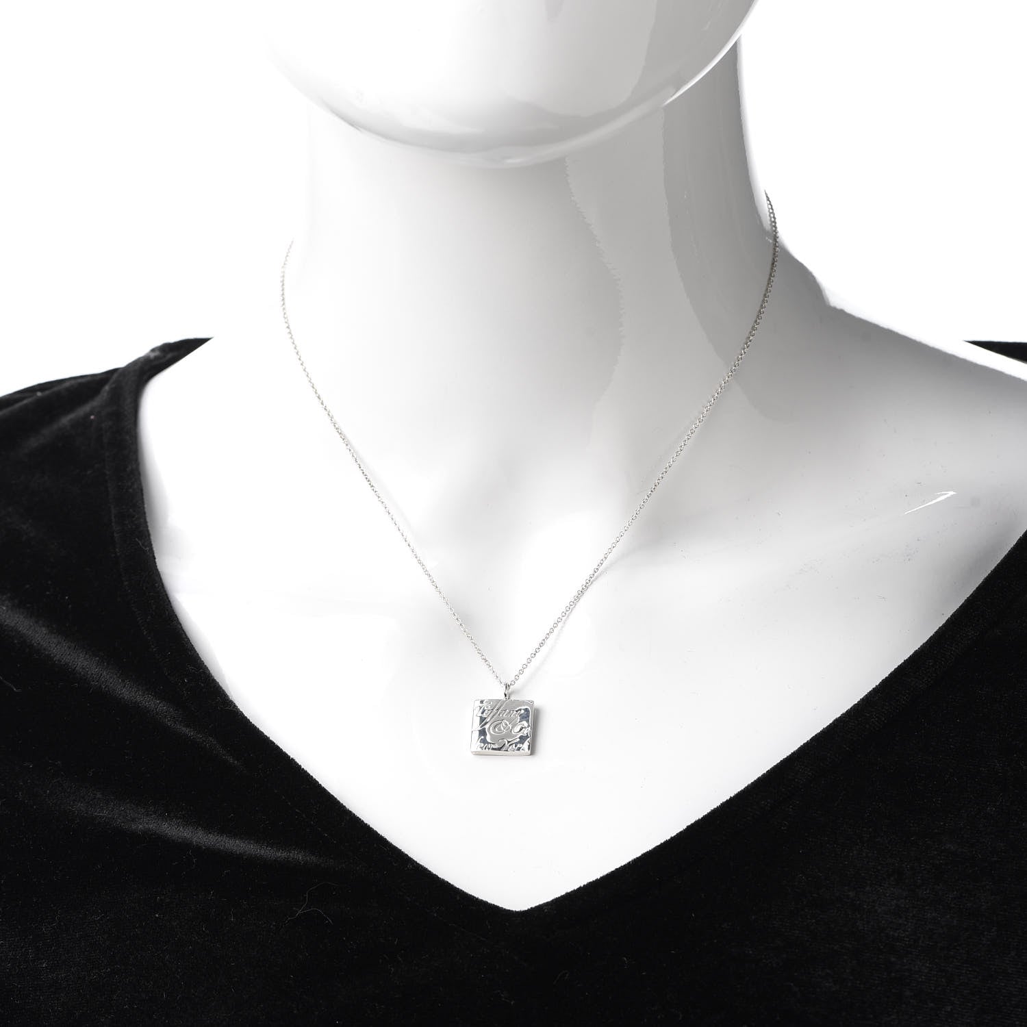 Tiffany Sterling Silver Notes I Love You Square Pendant Necklace 2 of 5