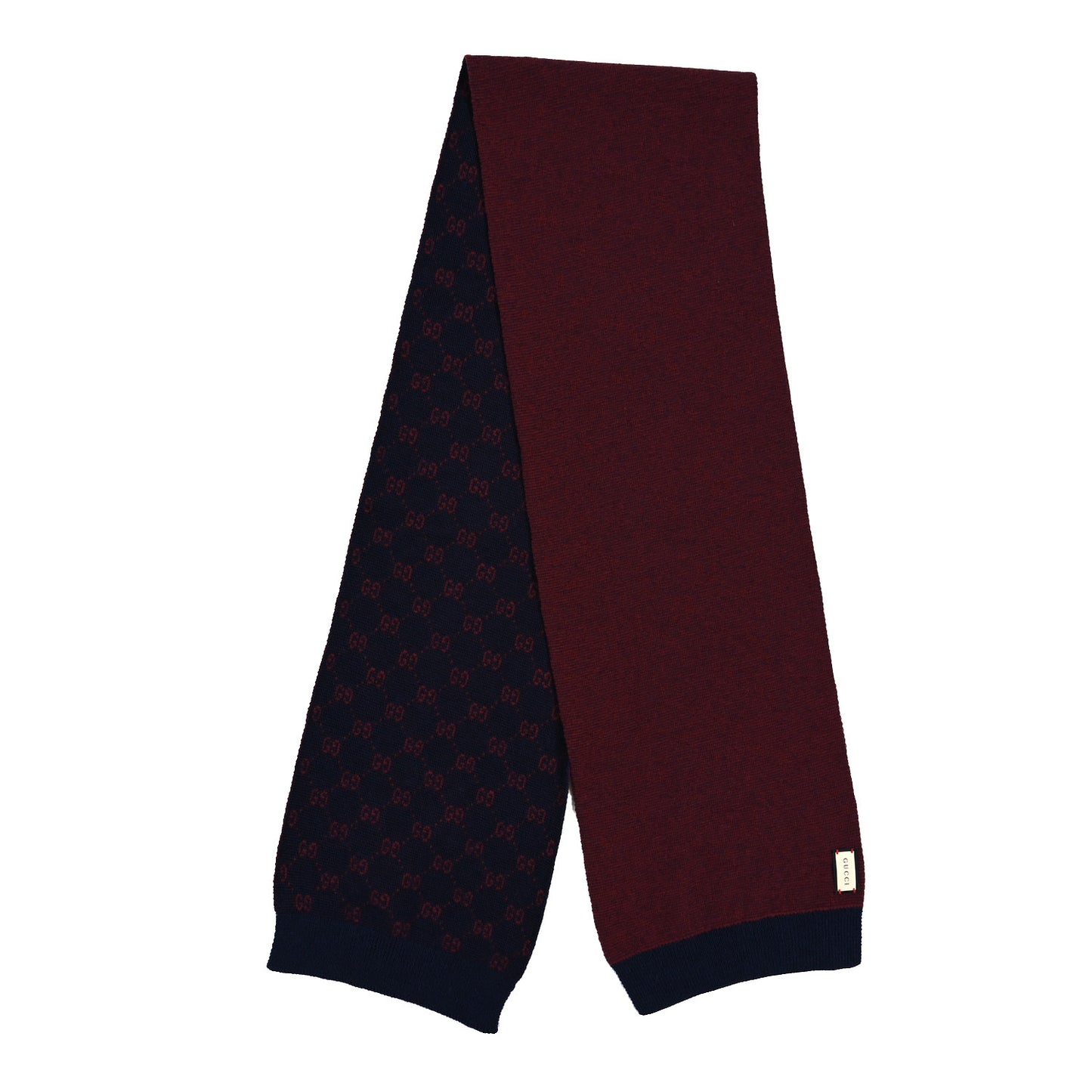 Alpaca Wool Knit GG Monogram Hog Scarf Navy Red