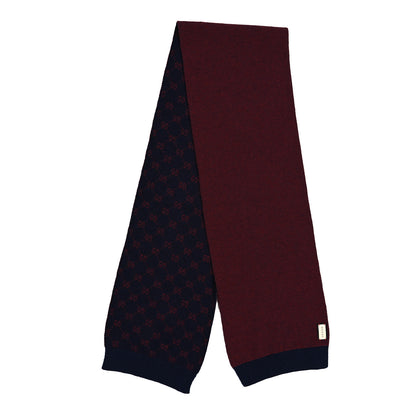 Gucci Alpaca Wool Knit GG Monogram Hog Scarf Navy Red 2 of 4