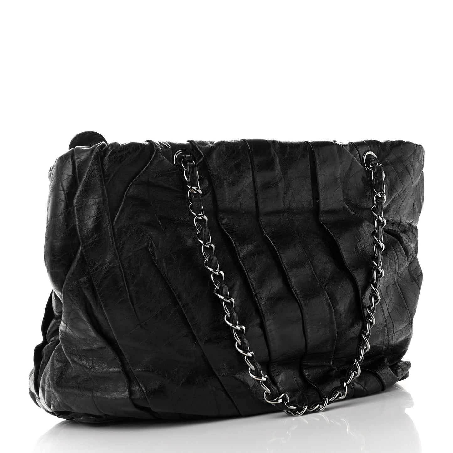 Glazed Calfskin Large Twisted Tote Black