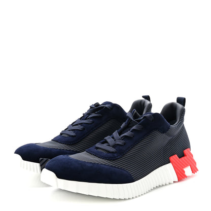 Hermes Textured Mesh Suede Goatskin Mens Bouncing Sneakers 44 Marine 4 of 9