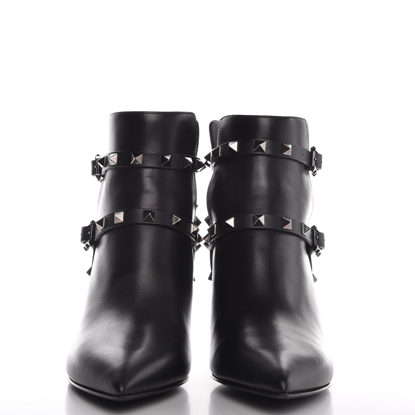 Calfskin Rockstud Double Buckle 65mm Ankle Boots 37 Black