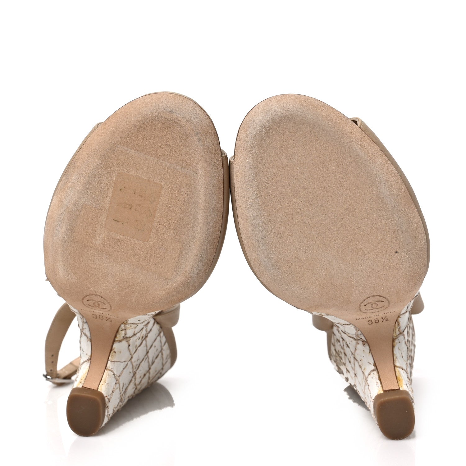 Chanel Lambskin Slingback Camellia Wedge Sandals 38.5 Beige Black 5 of 7