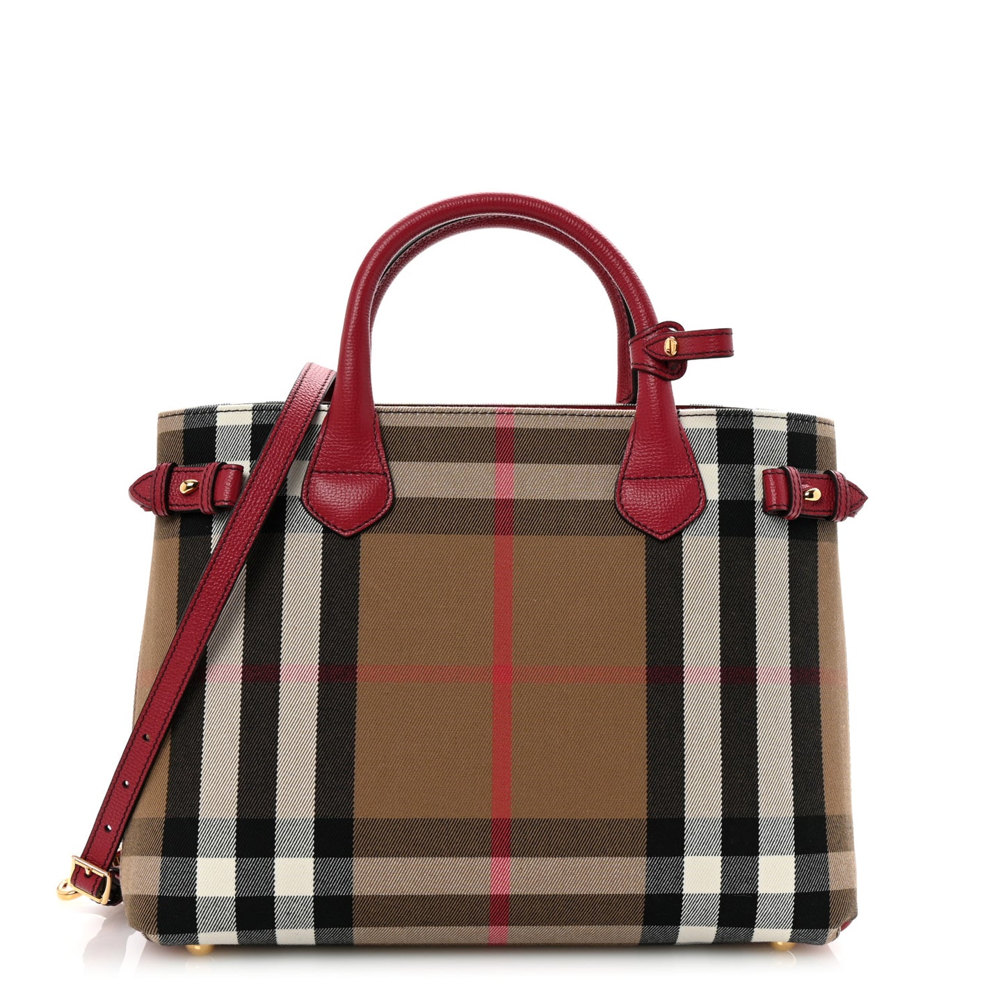 House Check Grainy Calfskin Medium Banner Tote Russet Red