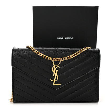 Saint Laurent Grain De Poudre Matelasse Chevron Monogram Envelope Chain Wallet Black 12 of 12