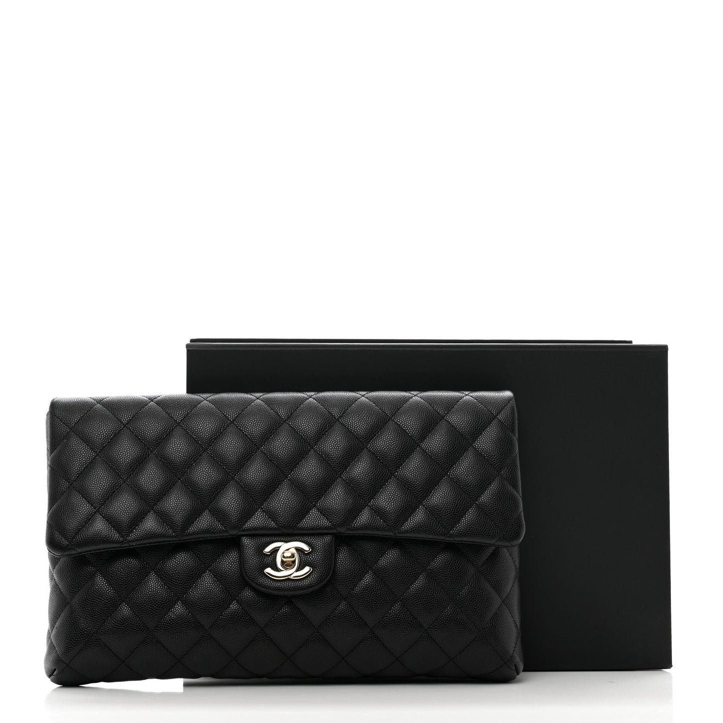 Caviar Quilted Flap Clutch Black