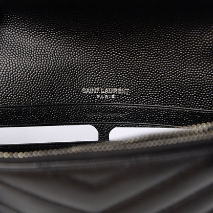 Saint Laurent Grain De Poudre Matelasse Chevron Monogram Envelope Chain Wallet Black 5 of 8