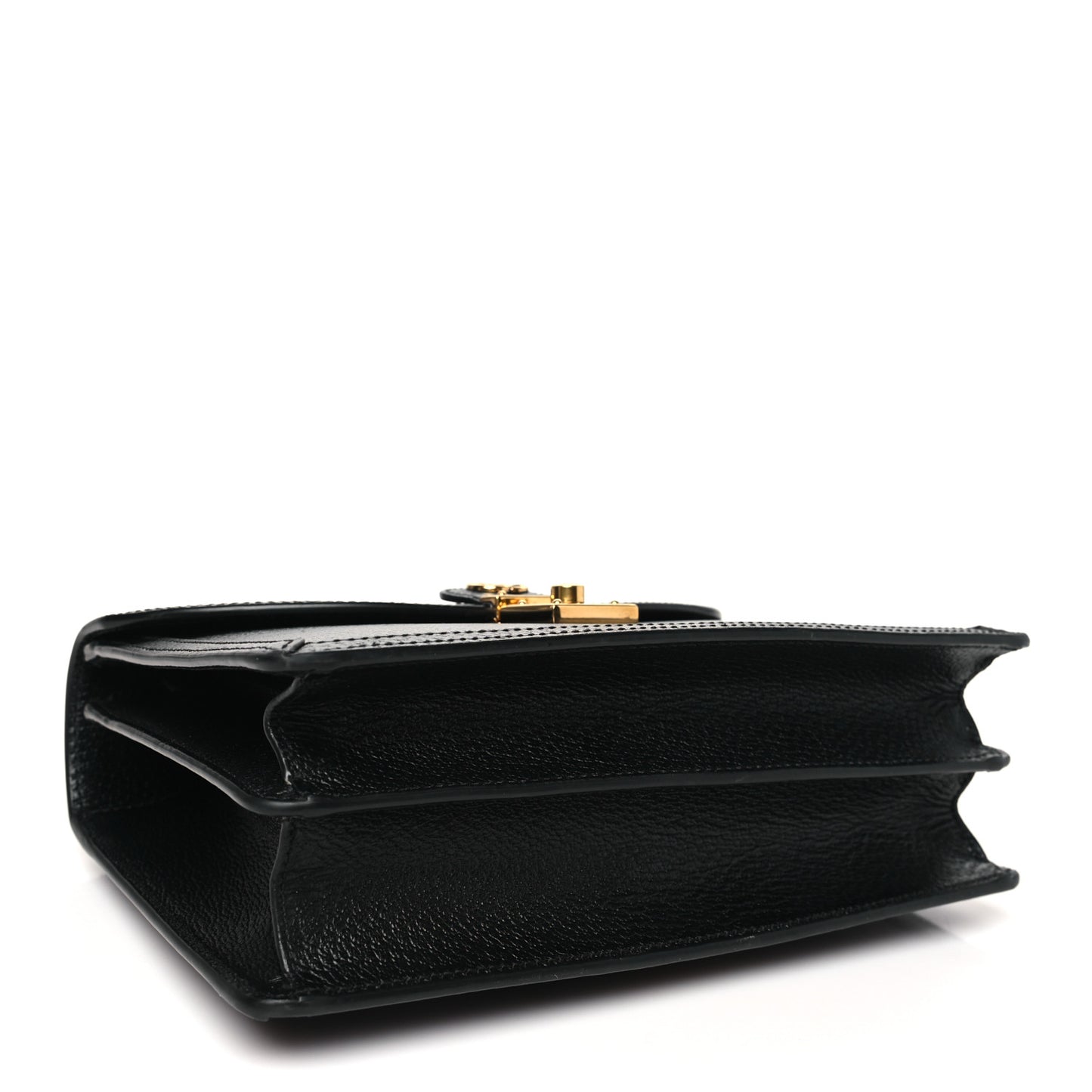 Textured Dollar Calfskin Web Small Ophidia Padlock Top Handle Bag Black