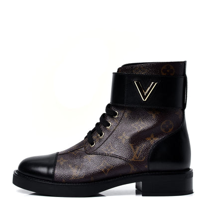 Louis Vuitton Calfskin Monogram Wonderland Flat Ranger Boots 36 Black 1 of 6