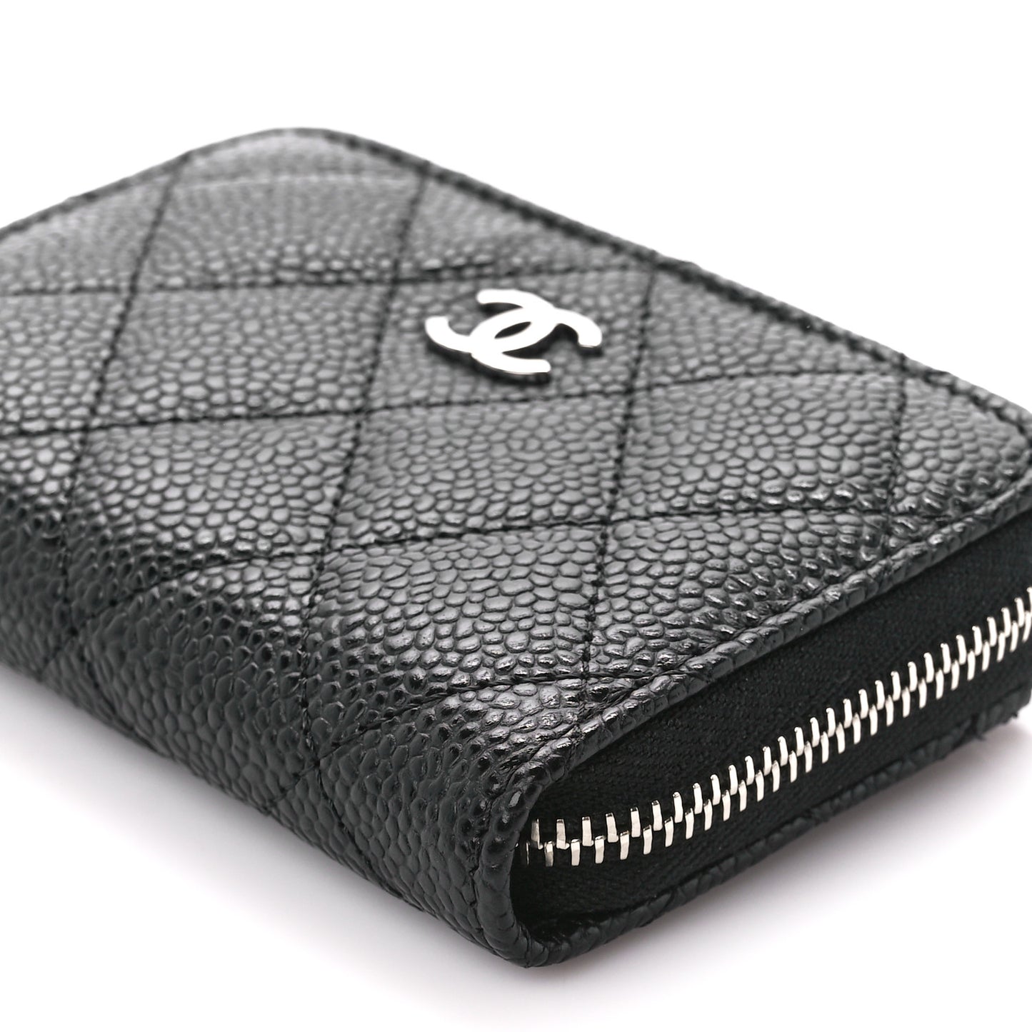 Caviar Quilted Zip Coin Purse Black